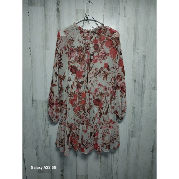 H&M Balloon-Sleeved Dress Beige Floral Size 4 - Picture 6 of 8